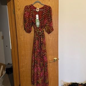NWT Farm Rio burgandy dress w removeable belt